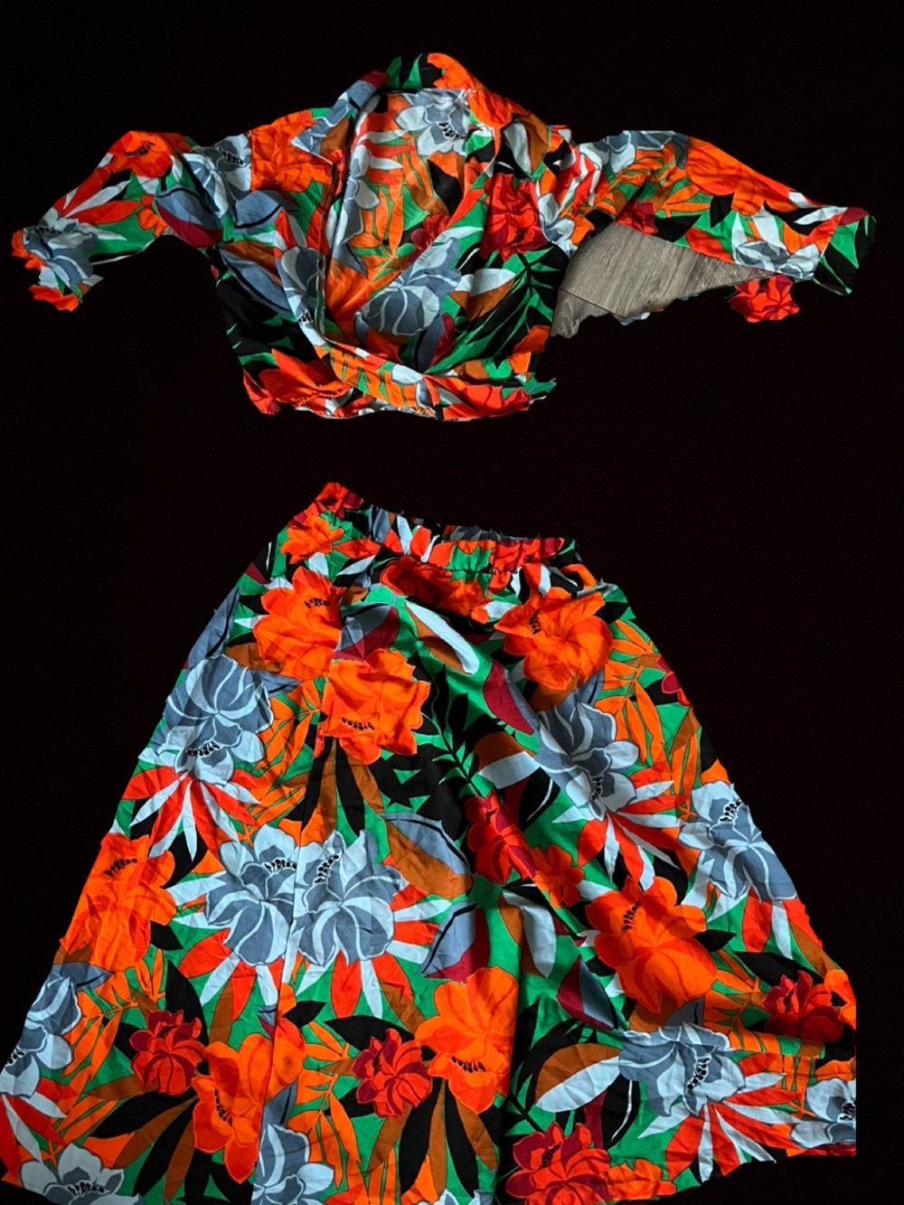Tropical A-Line Maxi Skirt in Orange and Green